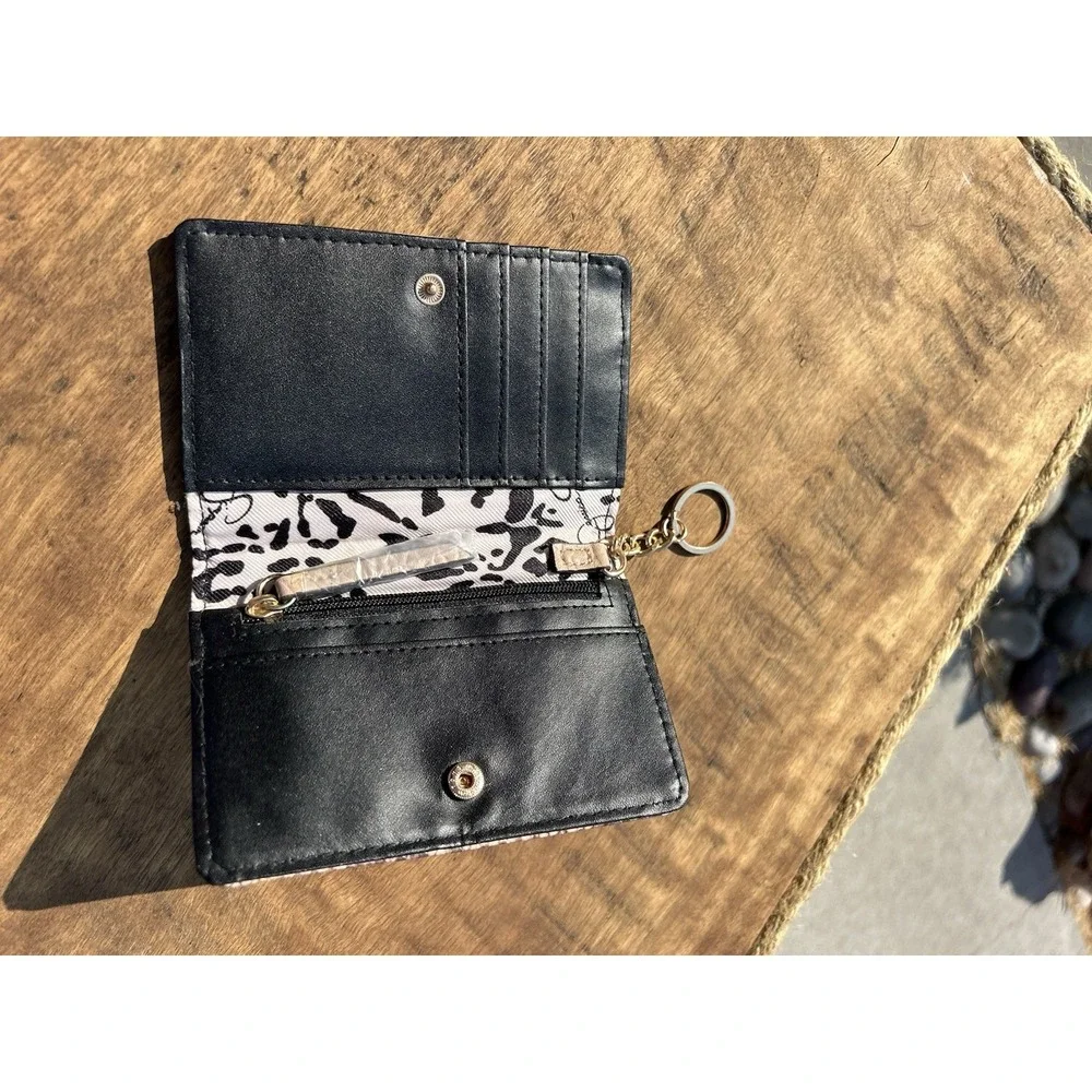 Jessica Simpson Snakeskin Print Snap Wallet Card Holder Key Ring Pink Beig